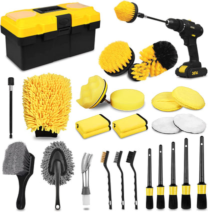 27Pcs Car Detailing Kit, Car Detailing Brush Set, Auto Detailing Drill Brush Set, Car Detailing Brushes, Car Wash Kit, Car Accessories, Car Cleaning Tools Kit for Interior, Exterior, Wheels